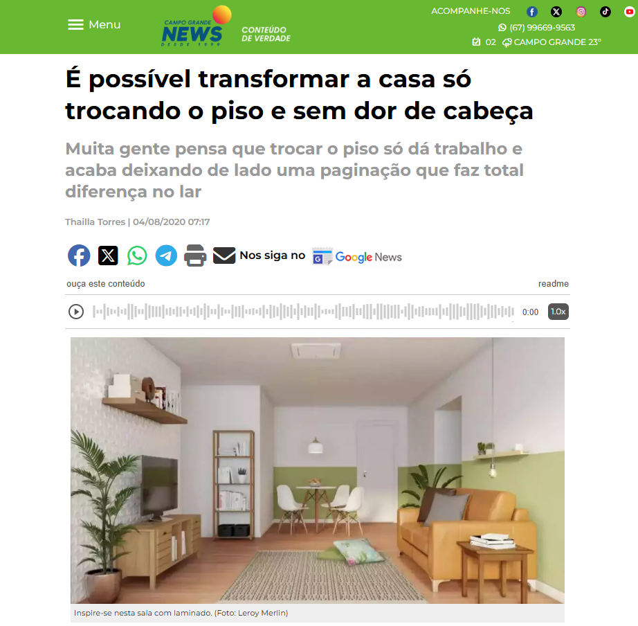 Matéria do Campo Grande News sobre a arquiteta Karina Ramai e tendências de arquitetura e decoração em Mato Grosso do Sul